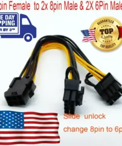 PCIe 6-pin to Dual 8-pin GPU Video Card Power Adapter Cable - 8 Inch - Black - Image 2