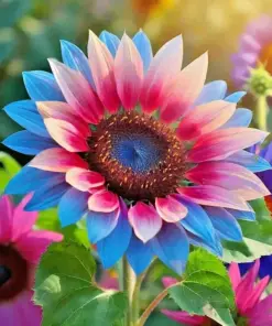 Twin-Blossom Blue & Pink Sunflower Seeds - Rare Heirloom Variety - 50 Count - Outdoor - Image 1